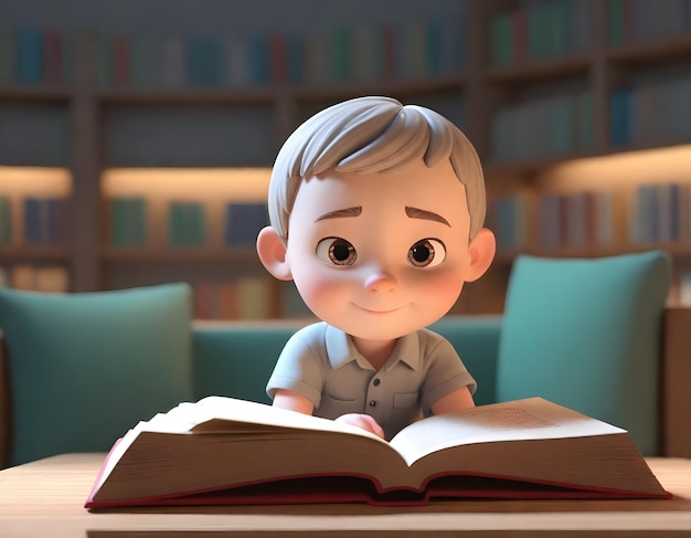 3D illustration of a character reading a book