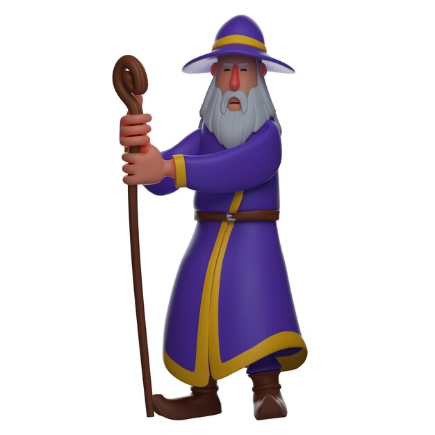 Photo 3d illustration charismatic 3d witch character cartoon design with magic wand carrying a magic