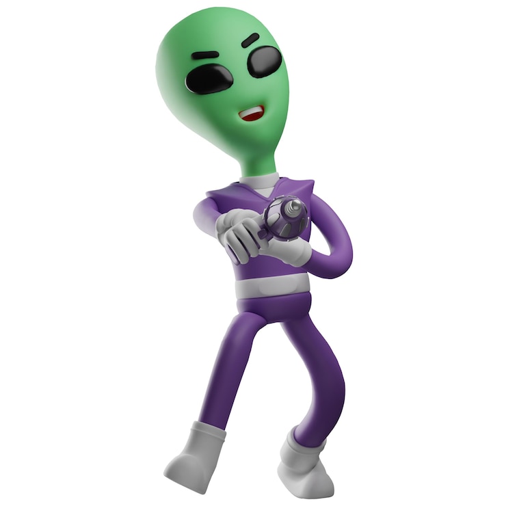 Photo 3d illustration cheerful alien 3d cartoon with happy face with cute movements hands are on the