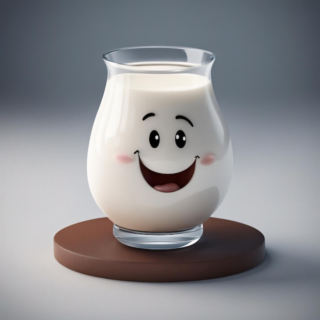 3D Illustration of a Cheerful Milk with a Face dark background