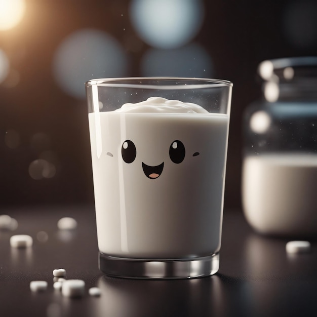 3D Illustration of a Cheerful Milk with a Face dark background