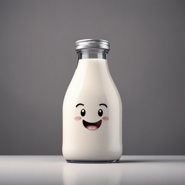 3D Illustration of a Cheerful Milk with a Face dark background