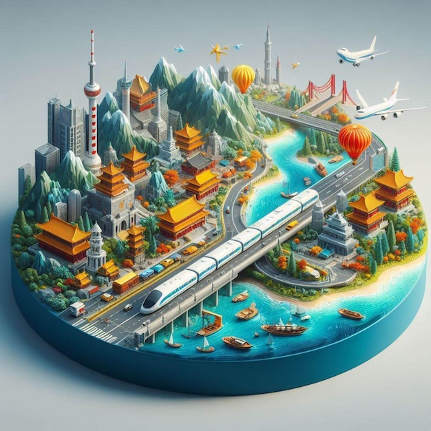 3D illustration of China