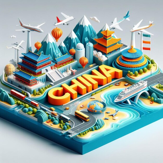 3D illustration of China