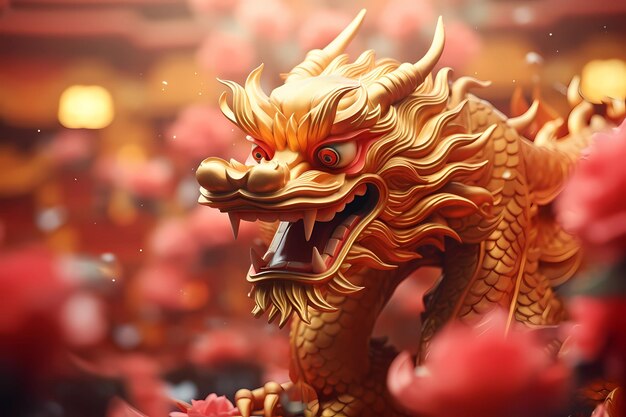 中国の新年祝いの3Dイラスト ドラゴンの年