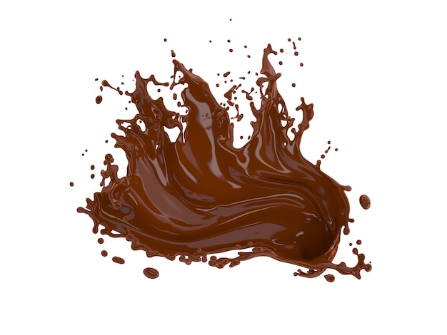 Photo 3d illustration of chocolate splash on white background with clipping path