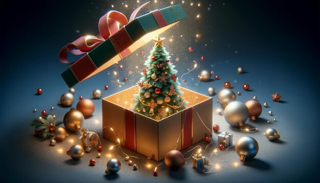 3D illustration of Christmas gifts and decorations including Christmas theme