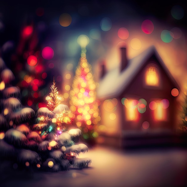 3D illustration Christmas, New Year  holiday blurred background