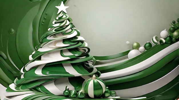 Photo 3d illustration of christmas tree made of green and white balls