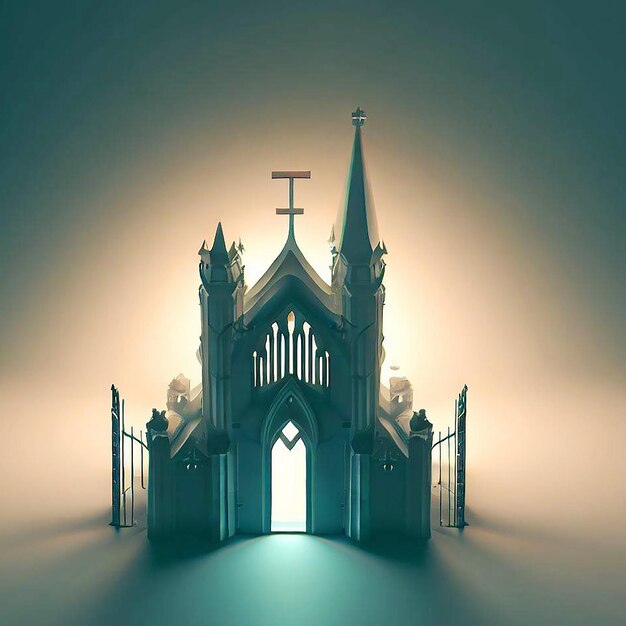 真ん中に門のある教会の 3 d イラストレーション