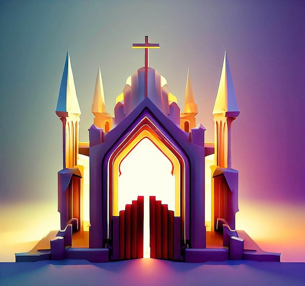 3d illustration of a church with a gate in the middle