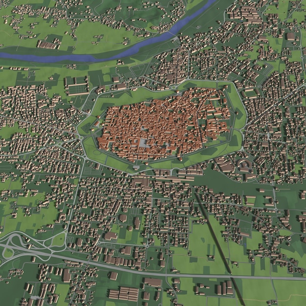 3D illustration of city and urban in Lucca Italy