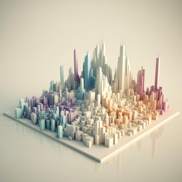 A 3d illustration of a city with a skyscraper in the middle.