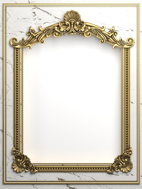 3d illustration. Classic gold frame in the Baroque style.  Black marble.