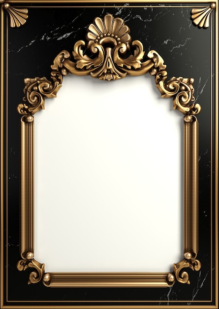 Photo 3d illustration. classic gold frame in the baroque style
