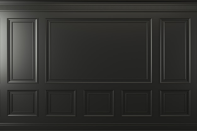 3d illustration. Classic wall of dark wood panels. Joinery in the interior. Background.