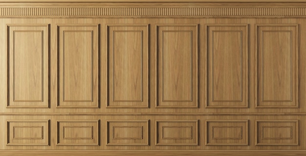 3d illustration. Classic wall with vintage brown beech wood panels . Joinery in the interior. Background.