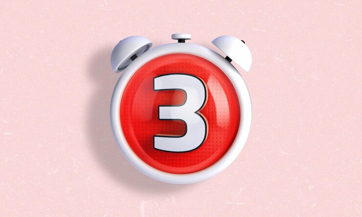 फोटो 3d illustration of a clock style counter and stopwatch in white color with the number 3 inside day 3