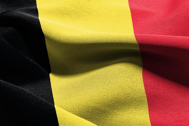 3D illustration closeup flag of Belgium