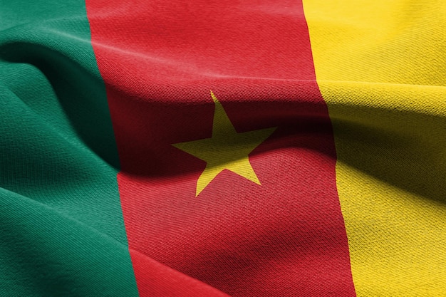 3D illustration closeup flag of Cameroon