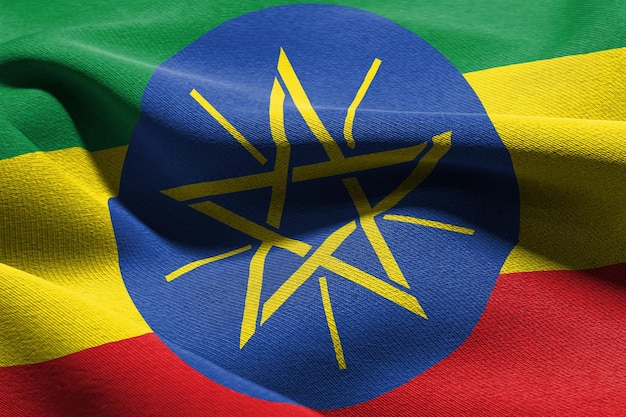 3D illustration closeup flag of Ethiopia