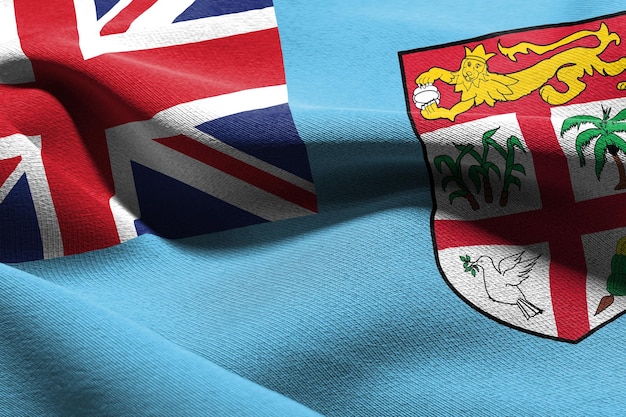 3D illustration closeup flag of Fiji