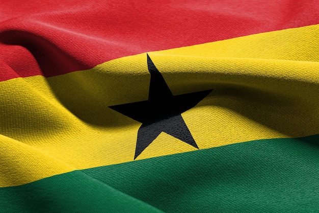 3D illustration closeup flag of Ghana