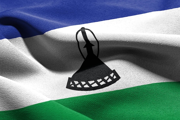 3D illustration closeup flag of Lesotho