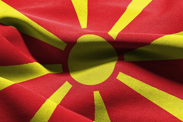 3D illustration closeup flag of North Macedonia