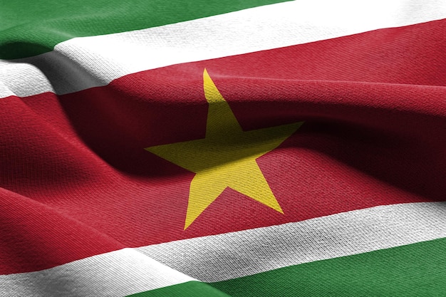 3D illustration closeup flag of Suriname