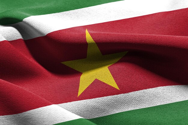 3D illustration closeup flag of Suriname