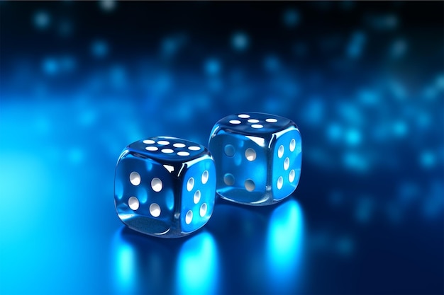 Photo 3d illustration closeup of a pair of blue dices