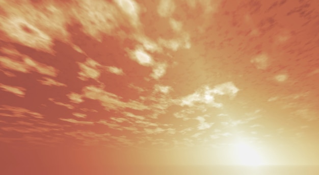 3d illustration of cloudy twilight sky and bright sun on the horizon