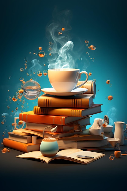 3D иллюстрация для кофе и книг