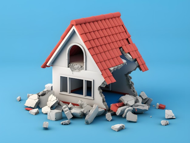 3d illustration of a collapsed house