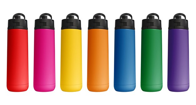 3D illustration Colored thermo bottles mockup isolated on white background