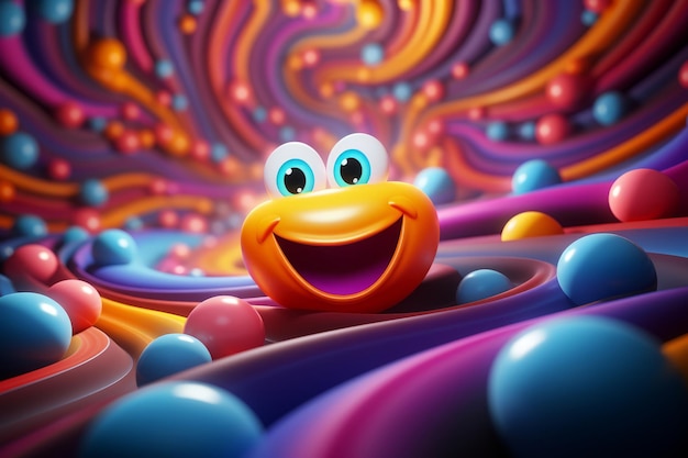 Foto illustrazione 3d di una palla colorata con una faccina sorridente