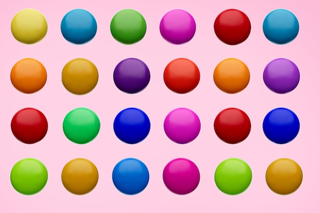 3d illustration of colorful delicious candy gems isolated on pink