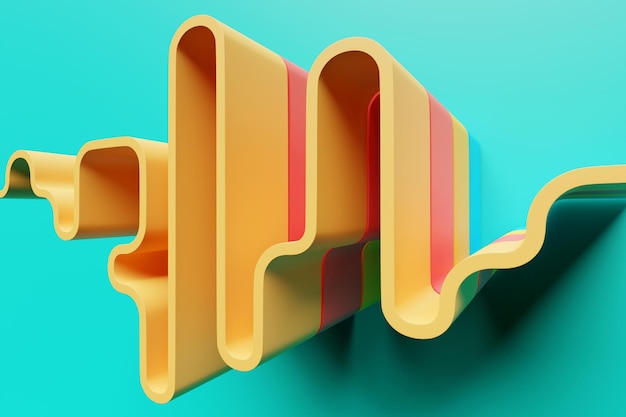 Photo 3d illustration of a colorful geometric lines stripes similar to waves futuristic shape abstract modeling