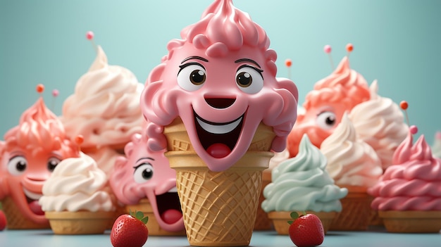 3D Illustration of Colorful Ice Cream Character