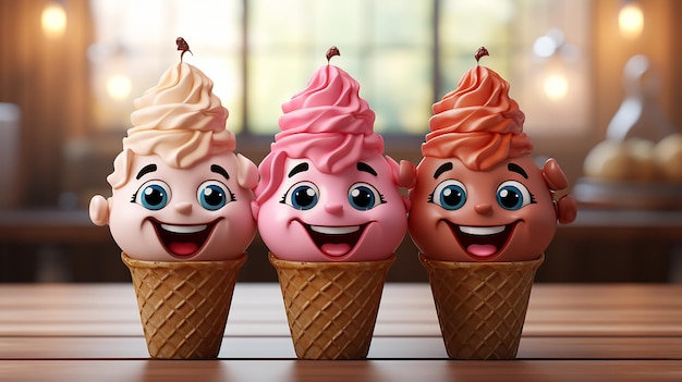 3D Illustration of Colorful Ice Cream Character