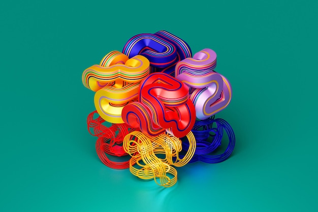 Photo 3d illustration colorful illusion isometric abstract shapes colorful shapes intertwined