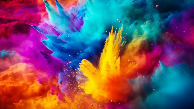 3d illustration of colorful indian holi festival powder explosion on black background