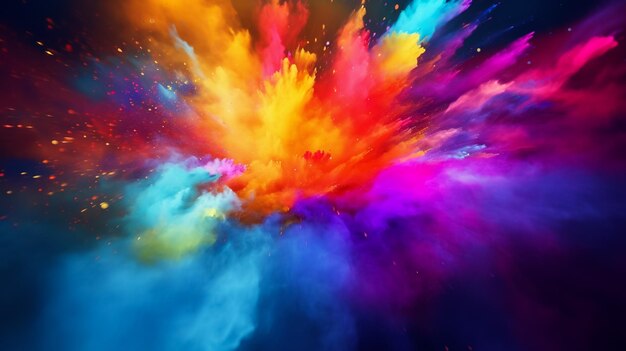 3d illustration of colorful indian holi festival powder explosion on black background