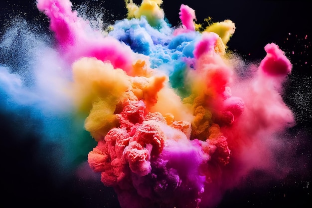 3d illustration of colorful indian holi festival powder explosion on black background