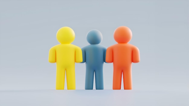 3d illustration colorful model of 3 people standing side by side
