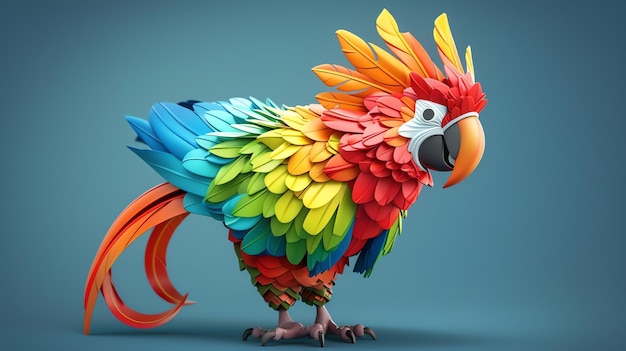 Photo 3d illustration of a colorful parrot with its feathers spread out the parrot is standing on a branch and looking at the viewer