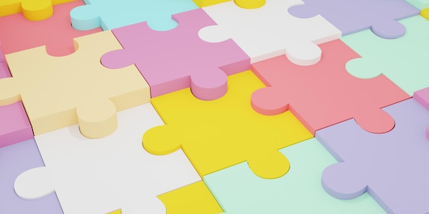 3d illustration of colorful puzzle with vertically offset pieces