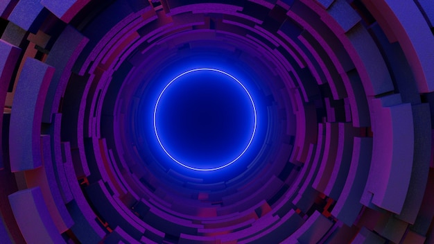 3d illustration colorful round neon portal at night