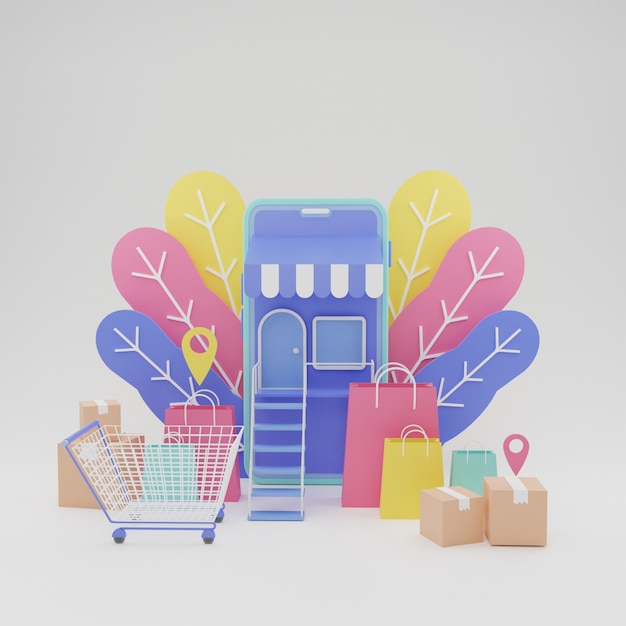 3Dイラストカラフルなスマートフォンストアオンラインショップeコマース高品質